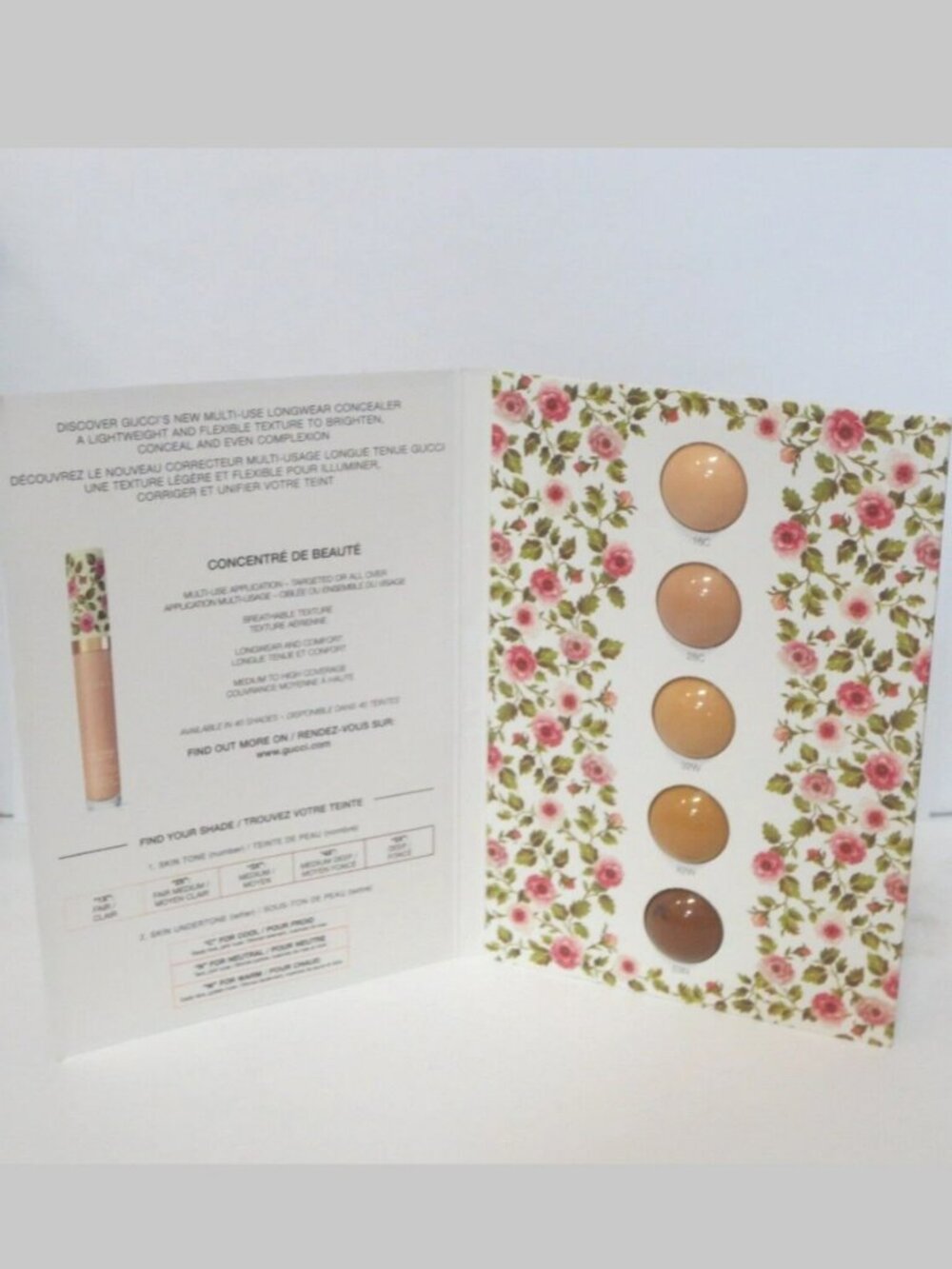 Gucci Multi-Use Longwear Concealer Swatch 5 Shade Sample Card